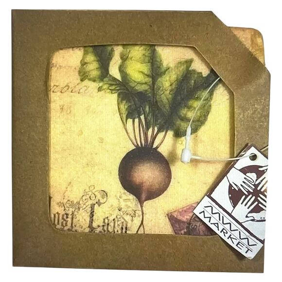 Vintage Retro Veggies Stone Cork Coasters 4 x 4" Boxed Set of 4 NEW - Picture 10 of 10